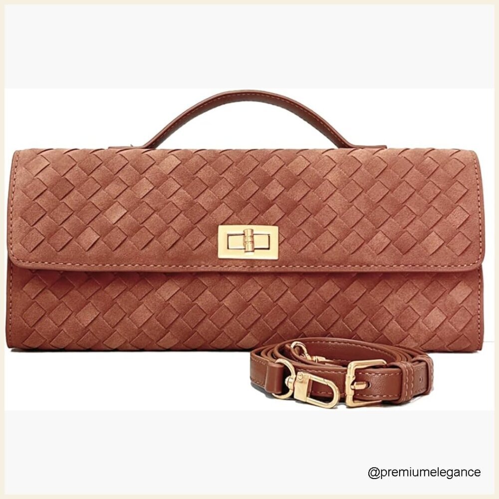 Woven Suede Shoulder Bag Clutch Purse Evening Casual Handbag